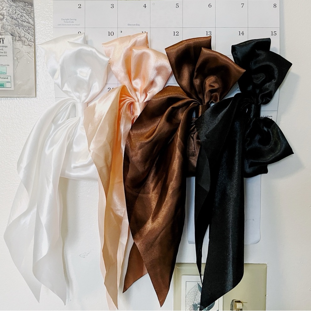 (1) Elegant Satin Hair Bows in White, Peach, Brown, & Black